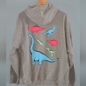 Women Lg Gray Dinosaur Theme Hoodie Zip Up